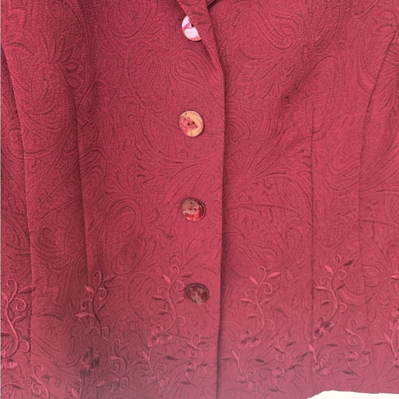 VTG Plaza South 2Piece Skirt Suit 14P Red Embroidery Long Sleeve Button Up - Picture 8 of 13